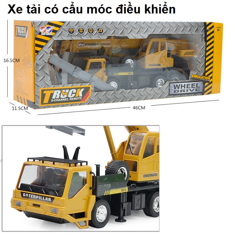 Xe ô tô điều khiển từ xa có cẩu móc nâng hàng mô hình xe tỉ lệ 1:24 có âm thanh và đèn sử dụng pin sạc