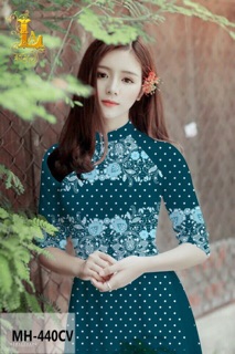 Vải Áo Dài Tằm Ý/ Lụa Nhật Hoa Văn Phối Chấm Bi
