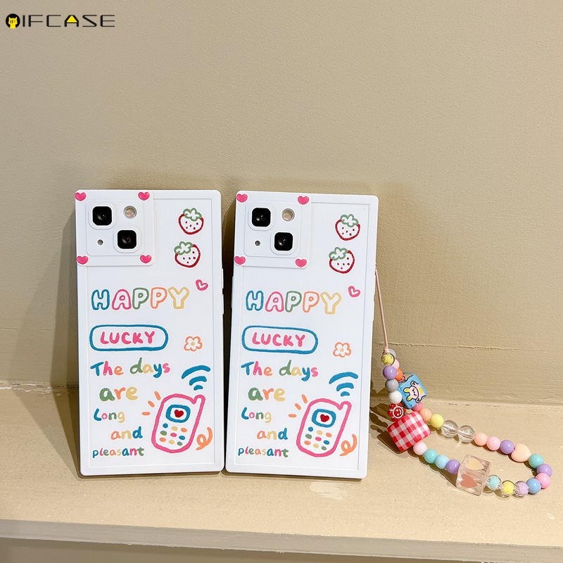Ốp Điện Thoại Dẻo Hình Vuông Họa Tiết Trái Tim / Chữ Đơn Giản Kèm Vòng Tay &amp; Dây Đeo Cho iPhone 13 12 11 Pro Max XS Max XR X