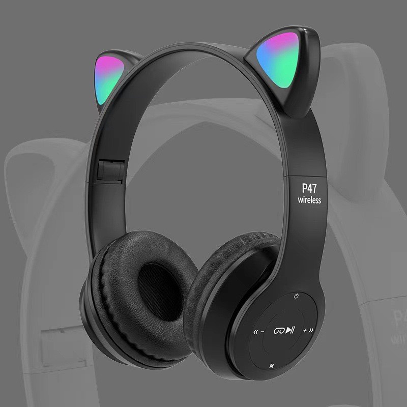 Tai Nghe Mèo Bluetooth P47 P47M, Tai Mèo Chụp Tai Có Mic, Âm Bass Mạnh Mẽ Nghe Nhạc Cực Hay jack cắm 3.5mm