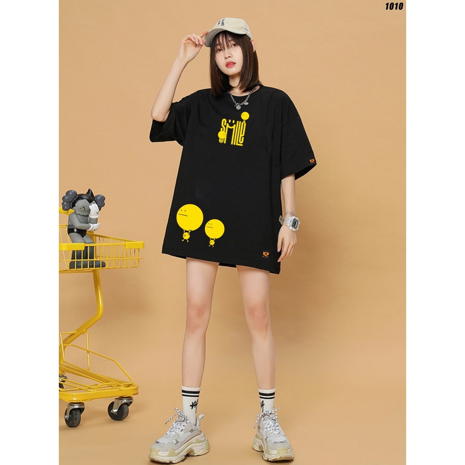 Áo thun tay lỡ cotton 75 form rộng unisex Smile 1010 HY KOREA