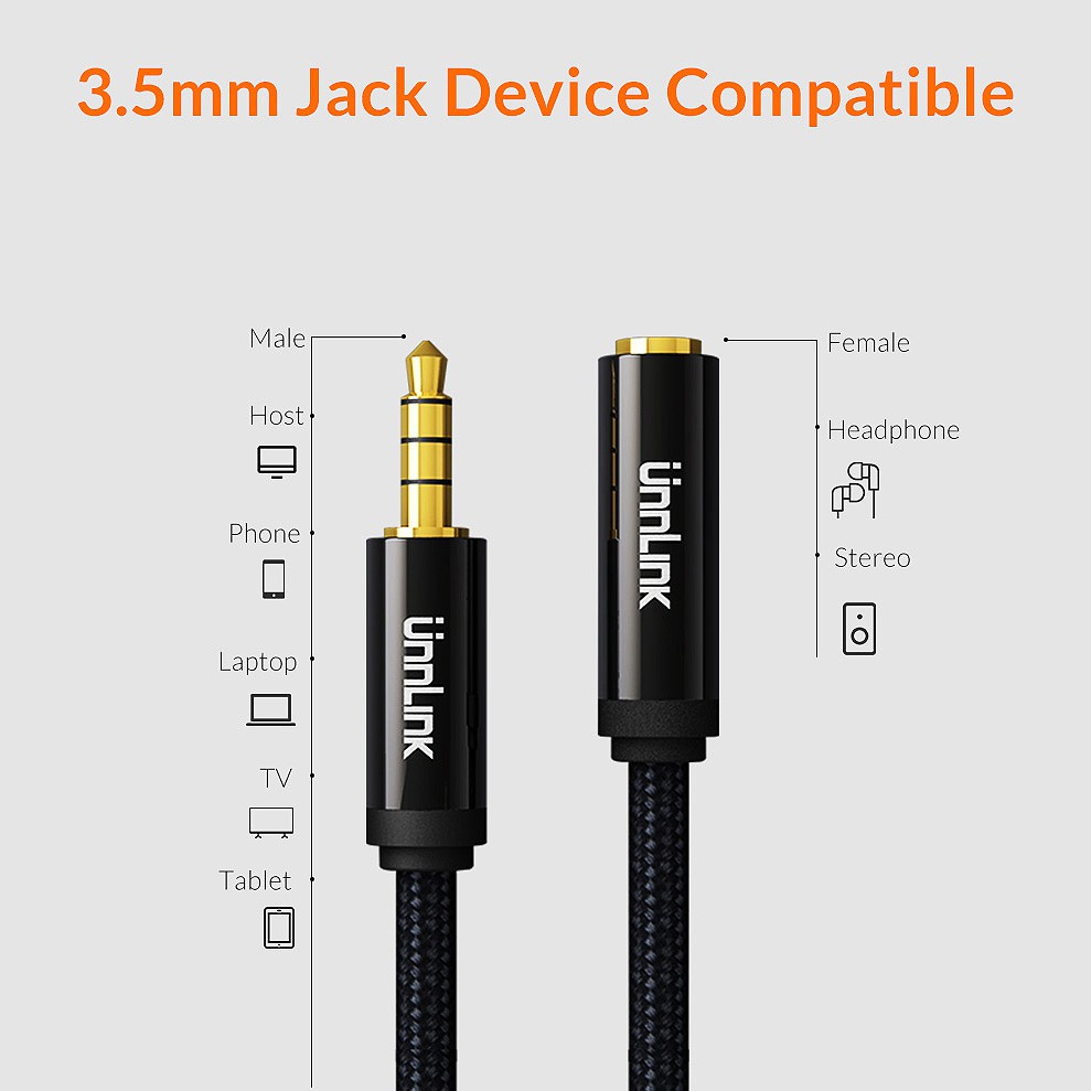 Dây Cáp Nối Dài 1.5m Cho Tai Nghe Unnlink Hifi 3 / 4 Cột 3.5mm