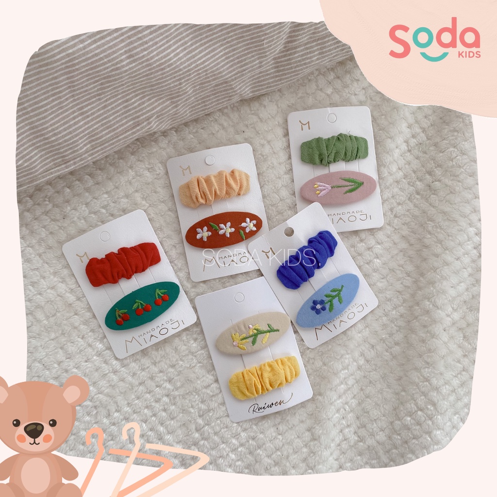 Set kẹp bé gái thêu hoa vải nhiều màu (Ảnh thật)