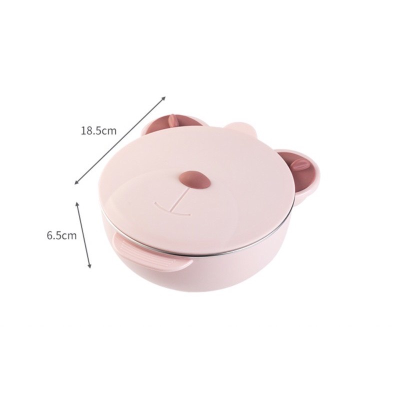 Bát ăn dặm chống đổ có nắp đậy cho bé - Khay ăn dặm chống lật inox và nhựa hình gấu cho bé Happypig