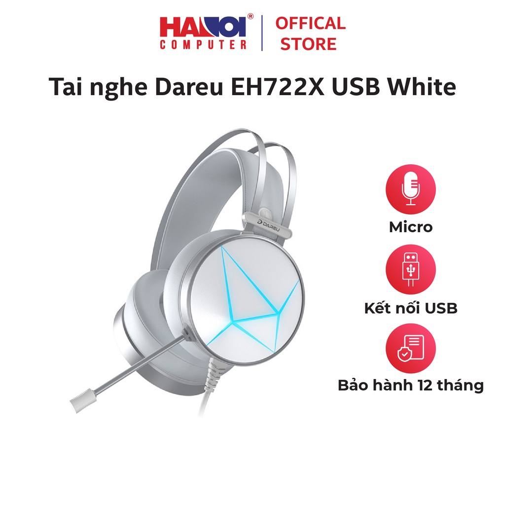 Tai nghe gaming Dareu EH722X USB White/ Hồng thế hệ mới, chất lượng âm thanh tuyệt vời