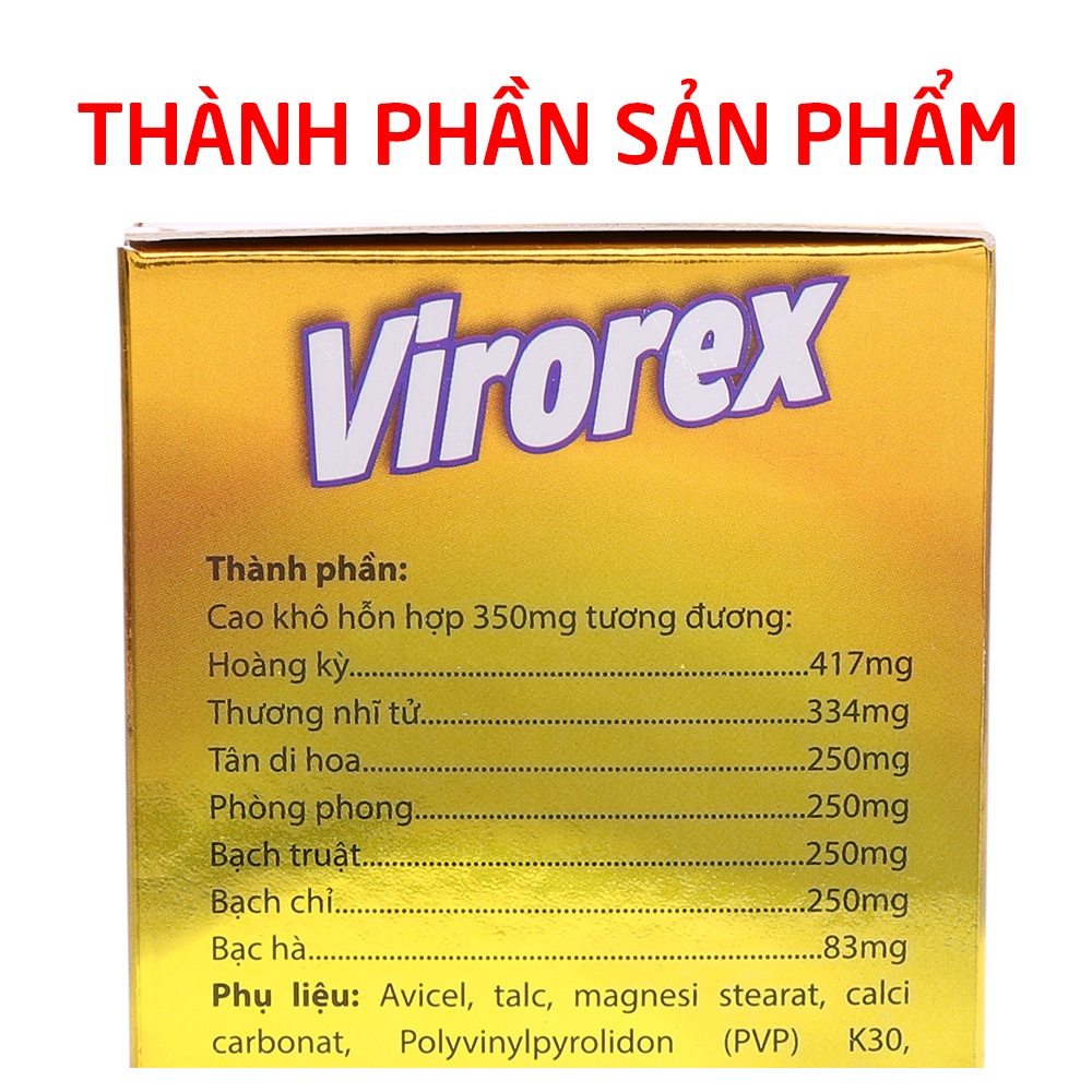 Viên uống VIROREX giảm ngạt mũi, tắc mũi, chảy nước mũi - Hộp 60 viên