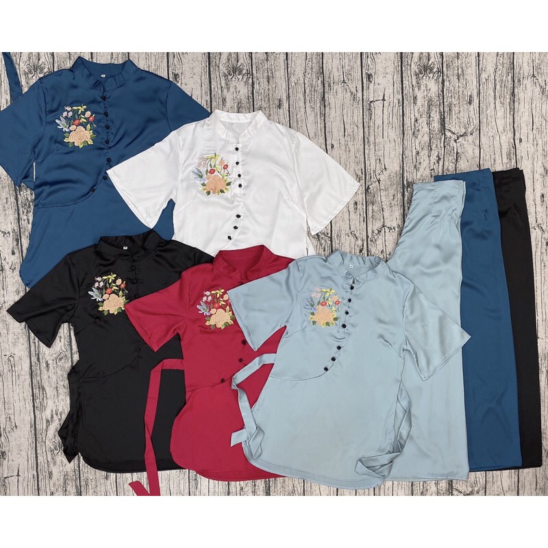 [Mã WASTCOOL giảm 15% tối đa 50K đơn 99K] Đồ Lam Đi Chùa PR028 Vải Lụa Cao Cấp Thêu Hoa Dây Thắt Cực Đẹp | BigBuy360 - bigbuy360.vn