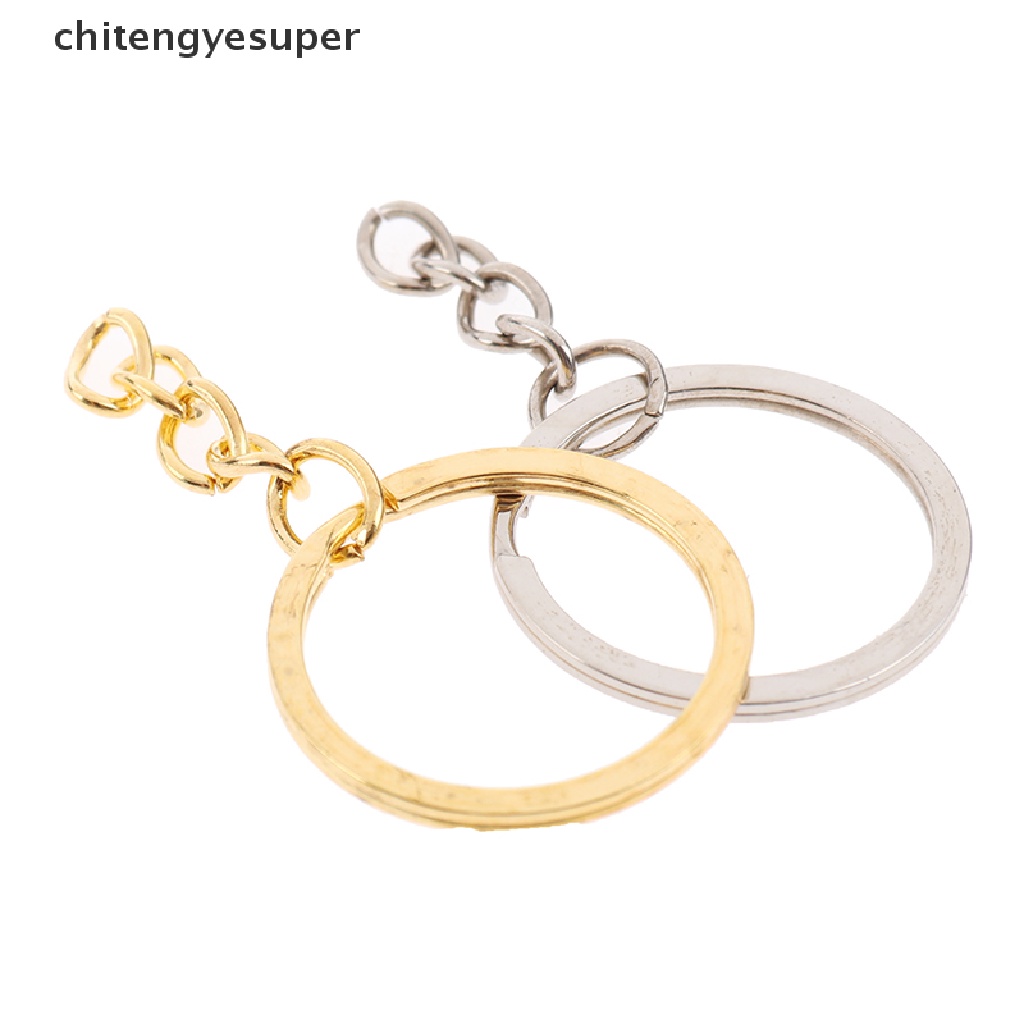 Chitengyesuper 20 Pcs/lot 28mm Length Key Gold Silver Chains Key Ring Round Keychain CGS