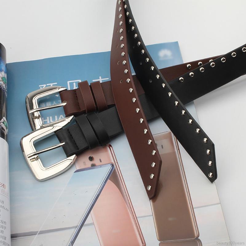 ❉beauty❉ Ladies Square Rivet Stitching Metal Pin Buckle Popular Wild Casual Novelty Fashion Punk Square Ring Belt