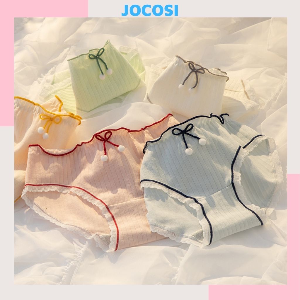 Quần lót nữ cotton kháng khuẩn khử mùi ren viền đính nơ cute dễ thương JOCOSI L399
