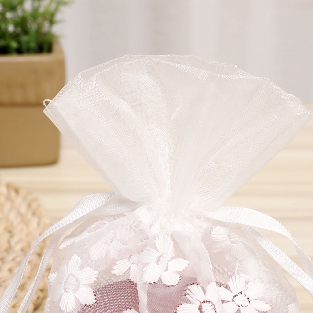 Set 20 Túi Lưới Dây Rút Họa Tiết Hoa Dùng Để Đựng Quà Cưới