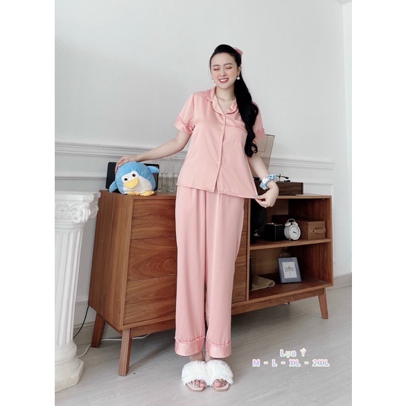 Bộ ngủ Pizama quần dài tay ngắn lụa ý có size 45-75kg