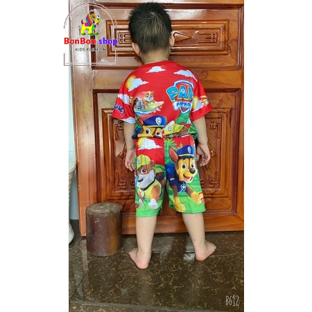 (C04_Kèm video) Hót Hót - Đồ bộ bé trai, có hình chú chó cứu hộ vải 3D mát lạnh có tay cho bé 3 tuổi - 7 tuổi
