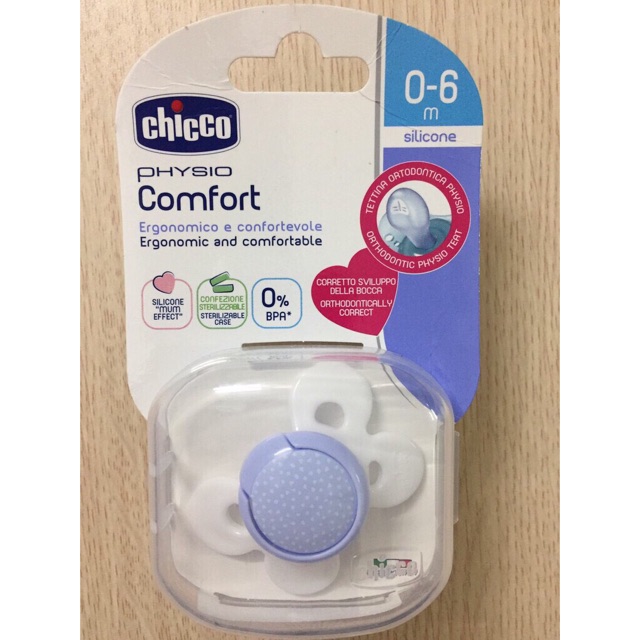 Ty ngậm silicon Chicco Physio Comfort kèm hộp 0-12M