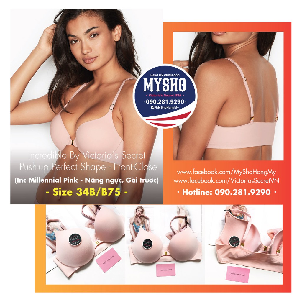 (Bill Mỹ B75) - Áo nâng ngực, hồng phấn gài trước Front-close Black, dòng incredible - Victoria's Secret | BigBuy360 - bigbuy360.vn