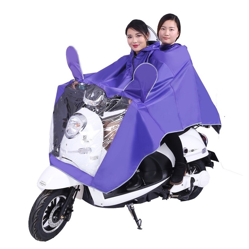 Áo Mưa 2 Đầu Phản Quang Vải Dù Ép PVC Chống Rách Có Kính Che Trước Mặt