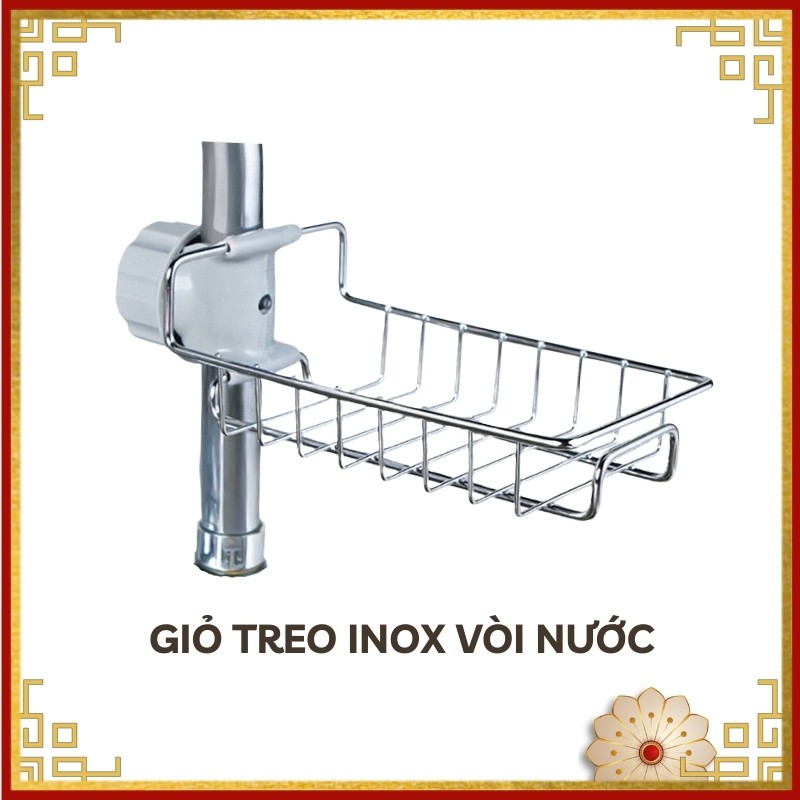 Giỏ inox vòi bồn rửa đựng đồ rửa chén tiện dụng, giá treo inox gắn vòi nước nhà bếp, nhà tắm dễ lắp đặt