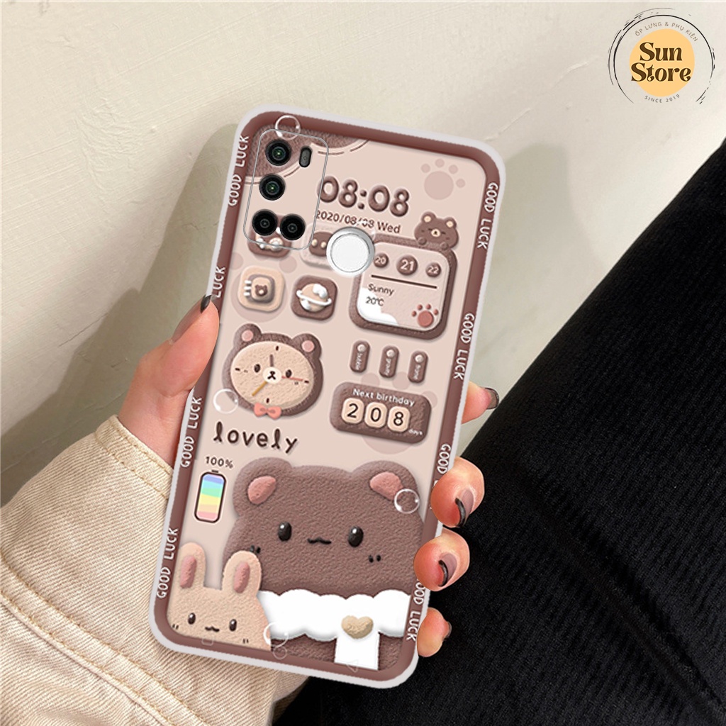 Ốp lưng Vsmart Joy 4 hoạ tiết 3D nền kẻ caro, gấu đáng yêu viền dẻo