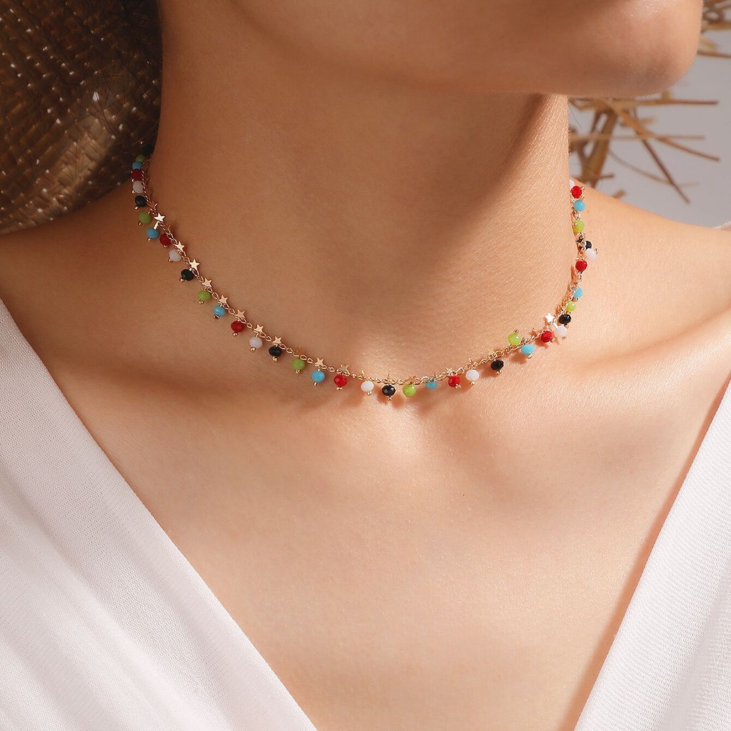 Vòng cổ Xỏ Hạt Màu Kẹo Ngọt Phong Cách Bohemian Thời Trang