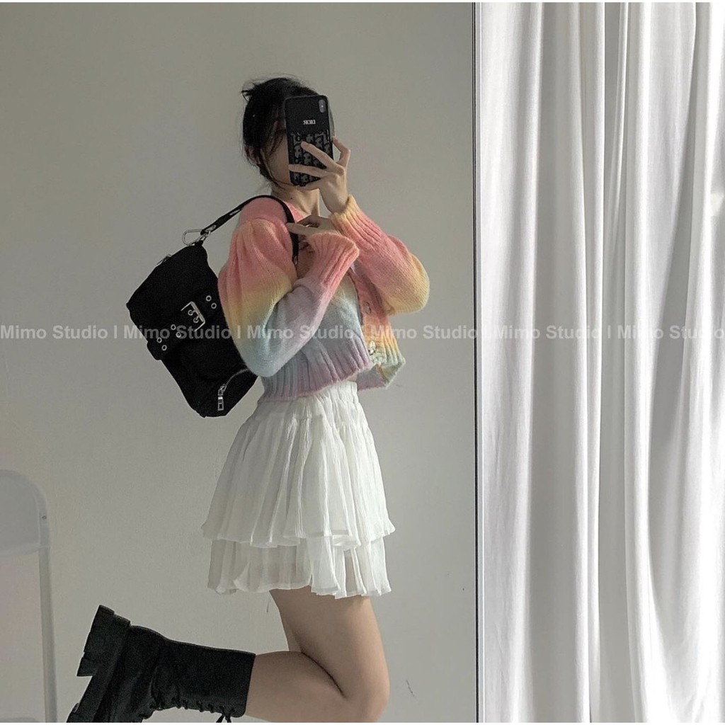 [ORDER]-Áo cardigan crotop len cầu vồng