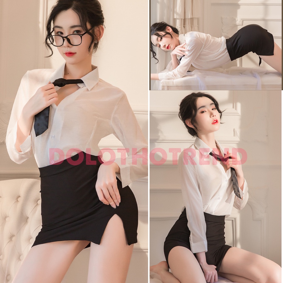 [HOT 2021] Siêu phẩm Đồ ngủ sexy cosplay nữ thư ký cao cấp kèm cà vạt - Tặng kèm quần chip G string | BigBuy360 - bigbuy360.vn
