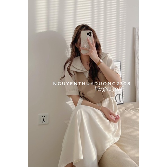 [HÀNG SẴN]SET VÁY CỔ SEN 2 TẦNG MIX GILE style Ulzzang