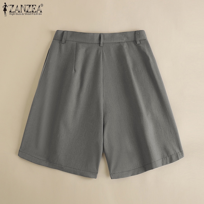 Quần short ZANZEA ống rộng màu trơn khóa kéo thời trang cho nữ