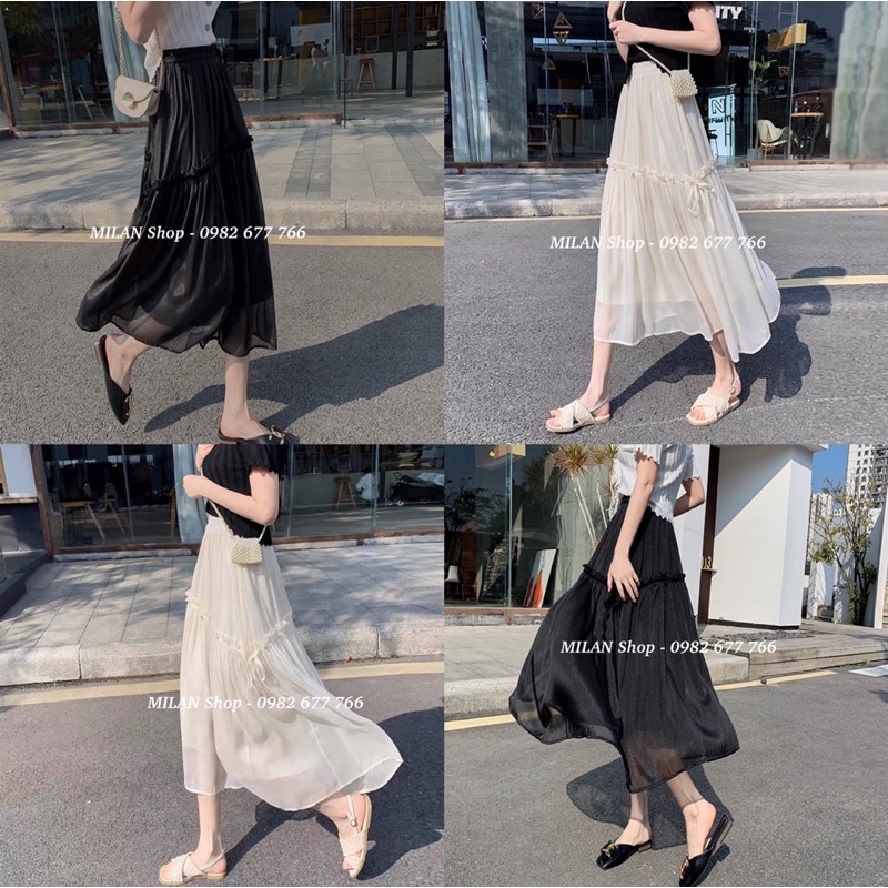 Chân váy xòe dài chất von tơ nhẹ mát các kiểu hot trend