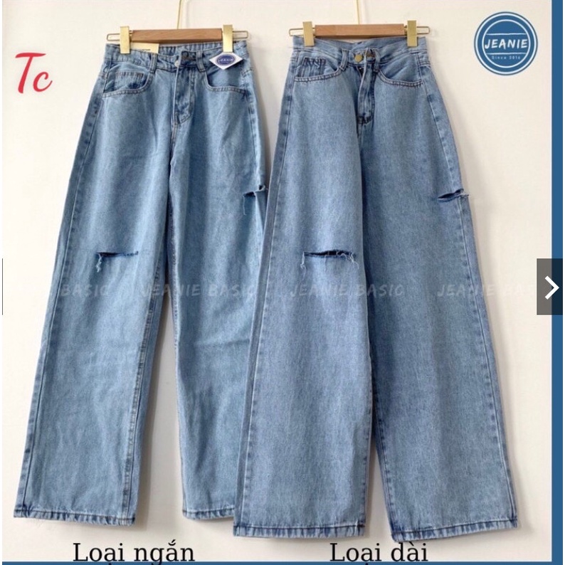 Quần jeans nữ màu đen và xanh ,quần bò ống rộng rách,lạp lưng cao dáng sieu dài mặc đi học đi chơi đẹp