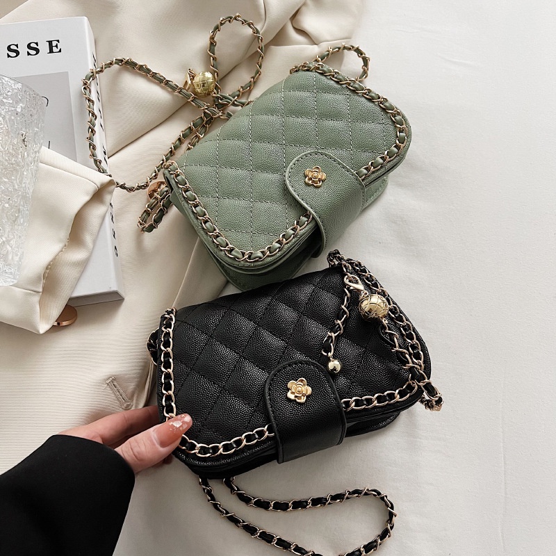 Túi Đeo Vai Dây Xích Phối Hạt Hình Thoi Thời Trang Cho Nữ