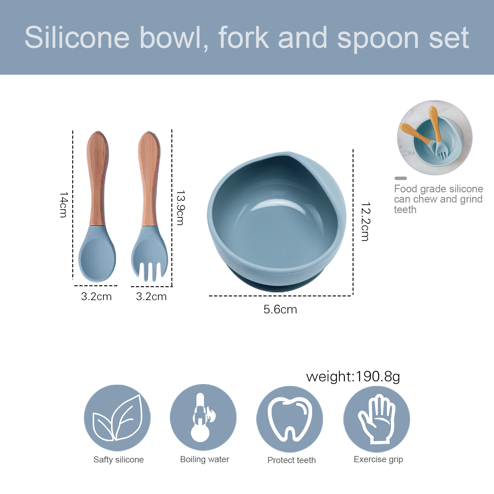 Bộ đồ ăn bát + nĩa + thìa bằng silicon dành cho trẻ em