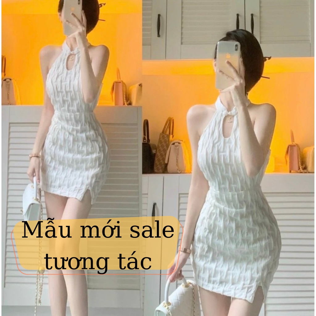 Đầm Ôm Body Cổ Yếm Sexy Dáng Ngắn Màu Trắng Đầm Body Trắng Cổ Tàu Sang Chảnh Tôn Dáng