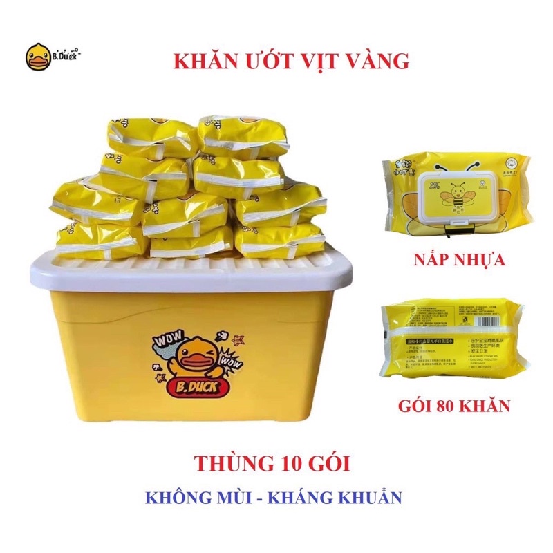 [SẴN HCM] Combo 10 Gói Khăn Giấy Ướt Con Vịt Vàng B.Duck Loại Chuẩn 80 Tờ TẶNG KÈM Thùng Nhựa Cao Cấp Tiện Dụng