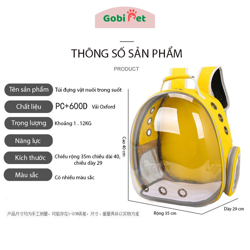 Ba lô phi hành gia nhựa trong suốt có lỗ thoáng khí cho chó mèo thú cưng - Gobi Pet