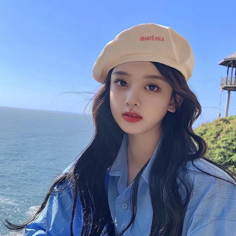 Mũ Beret Hai Mặt Họa Tiết Sọc Caro Thêu Chữ Cao Cấp Thời Trang