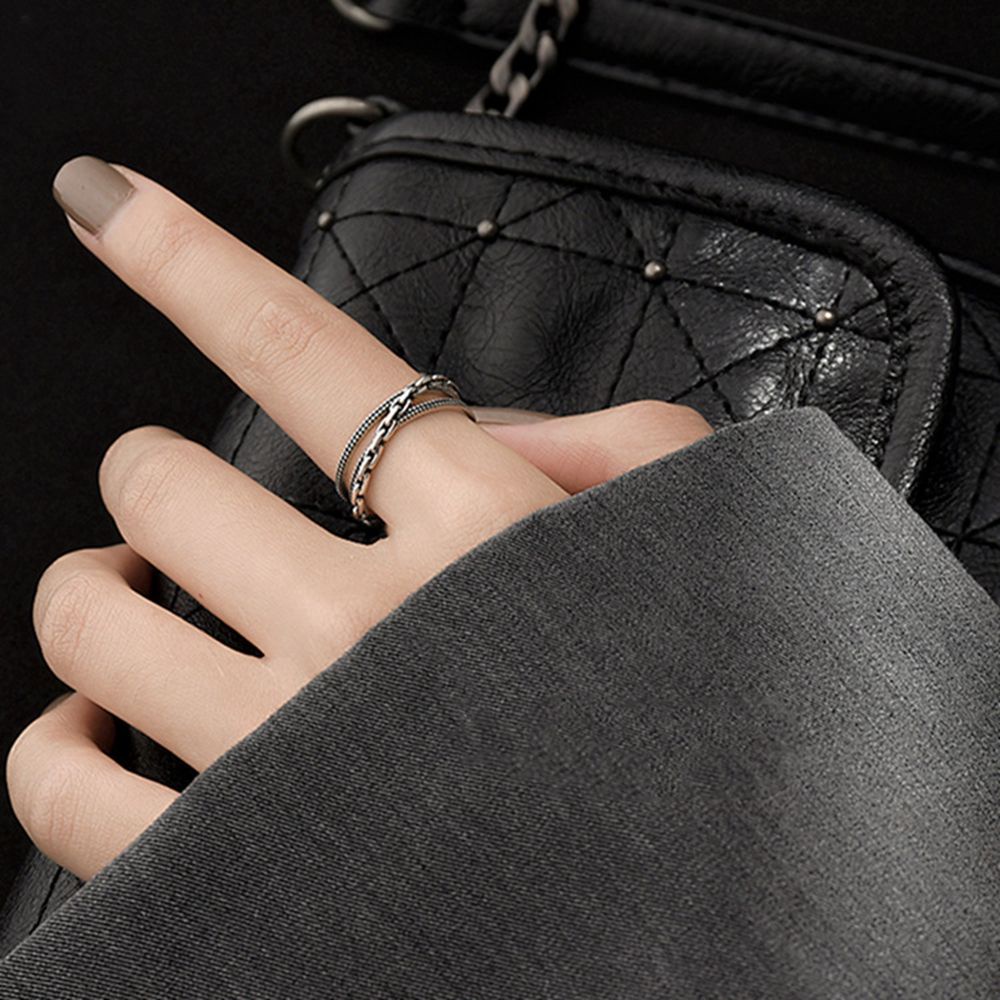 Nhẫn đeo tay dạng mở phối dây xích phong cách Hàn Quốc cá tính cho nam