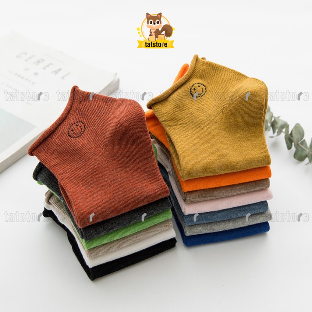 Tất nữ cổ thấp vớ trơn basic phong cách Hàn Quốc cute họa tiết hoạt hình mặt cười TẤT STORE 1CNF13