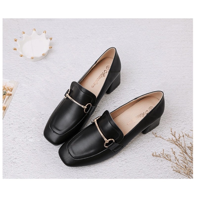 GIÀY DA MỀM 5 PHÂN KHUY VÀNG | MÀU ĐEN/TRẮNG