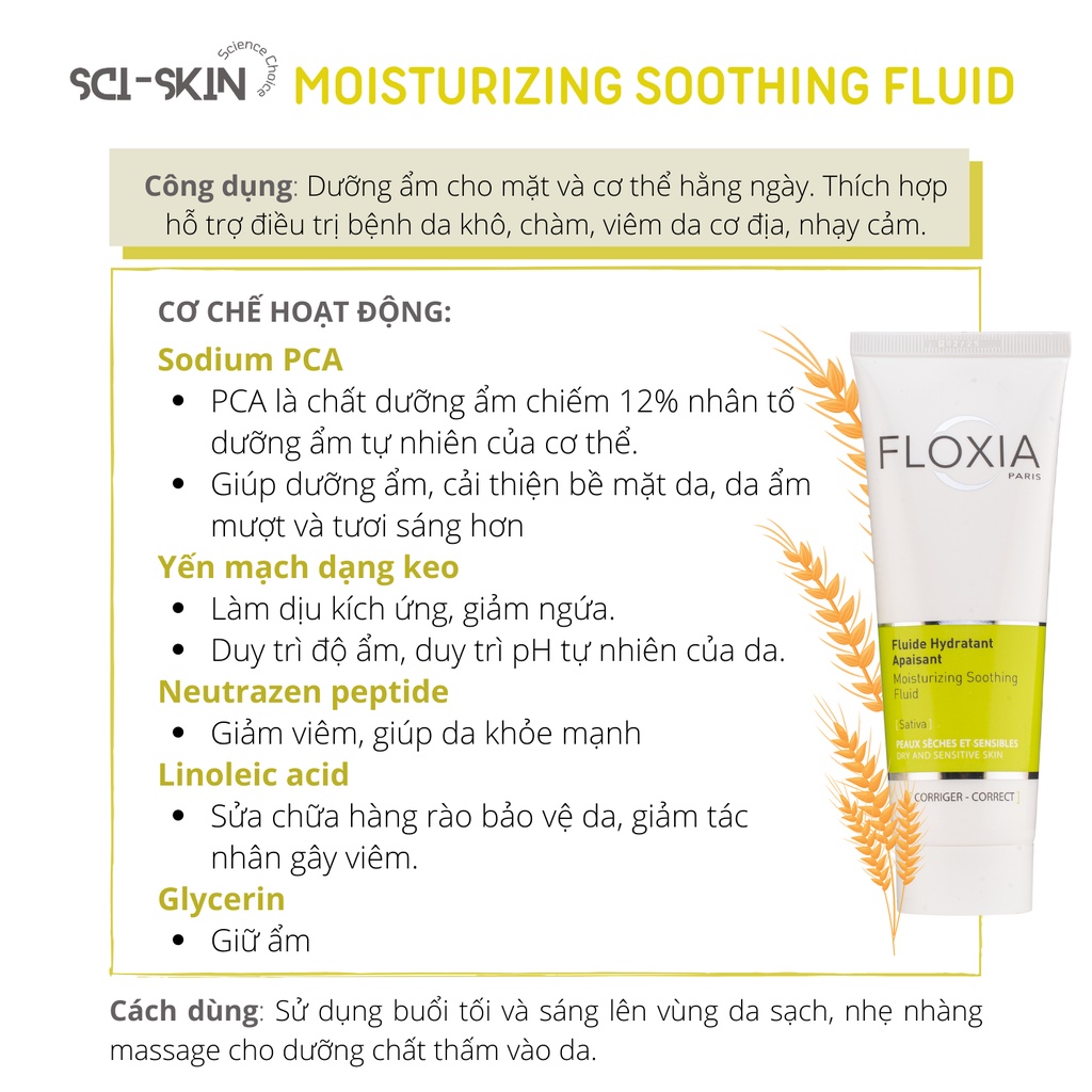 Kem dưỡng ẩm và tăng cường hàng rào bảo vệ da FLOXIA MOITURIZING SOOTHING FLUID / SATIVA 125ml