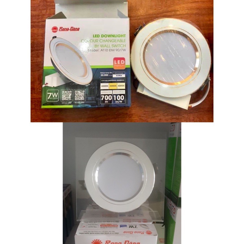 Đèn led âm trần Rạng Đông viền bạc, viền vàng đổi 3 màu ánh sáng 90/7w, DAT10L