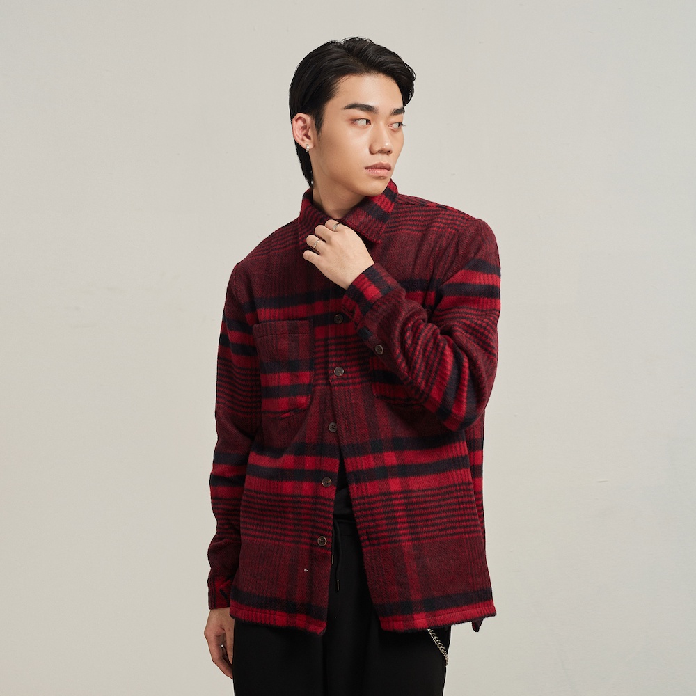 Áo sơ mi flannel nam mềm mịn Highway (Menswear) Hudson kẻ đỏ