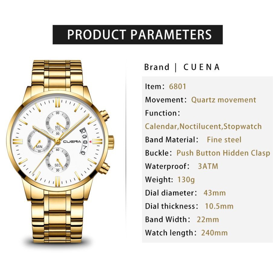 Đồng Hồ Nam hiệu CUENA Máy Nhật Dây Thép Cao Cấp Chạy Full 6 Kim Có Lịch Ngày - Đẳng Cấp Doanh Nhân Thành Đạt | BigBuy360 - bigbuy360.vn