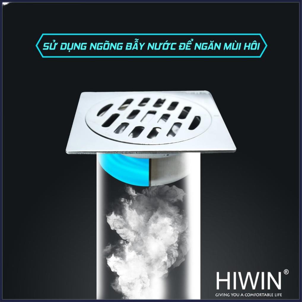 Phễu ga thoát sàn ngăn mùi hôi inox 304 mặt gương bóng kích thước 120x120mm HIWIN FD-6322