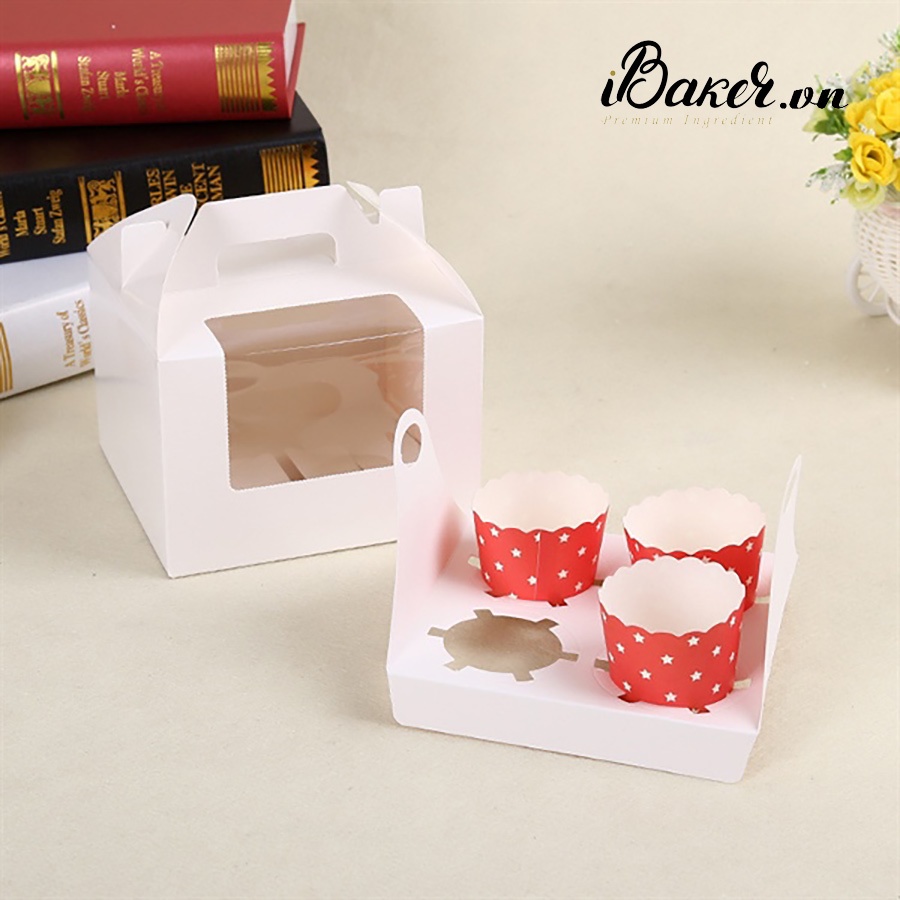 Hộp cupcake 4 bánh xách tay trắng