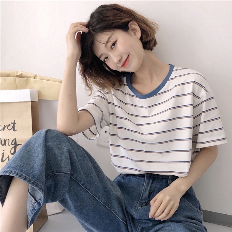 【Style.Korea】Áo Thun YANGSU Kẻ Sọc Nữ Hàng Quảng Châu Form Nhỏ Nhắn Cute