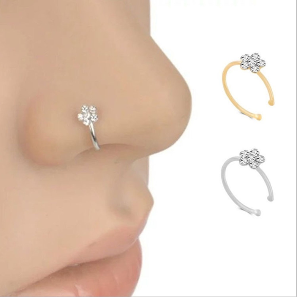 Khuyên Mũi Hình Hoa Đính Đá Màu Vàng/Bạc Phong Cách Thanh Lịch Dành Cho Nam Và Nữ