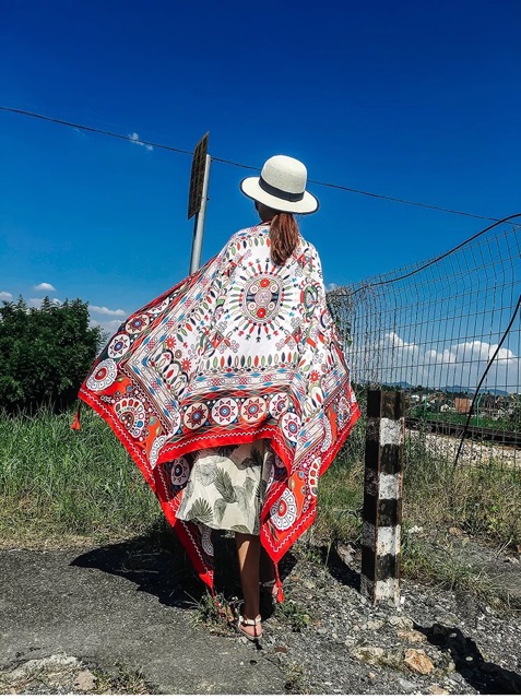 Khăn choàng du lịch biển khăn choàng boho in hoạ tiết thổ cẩm