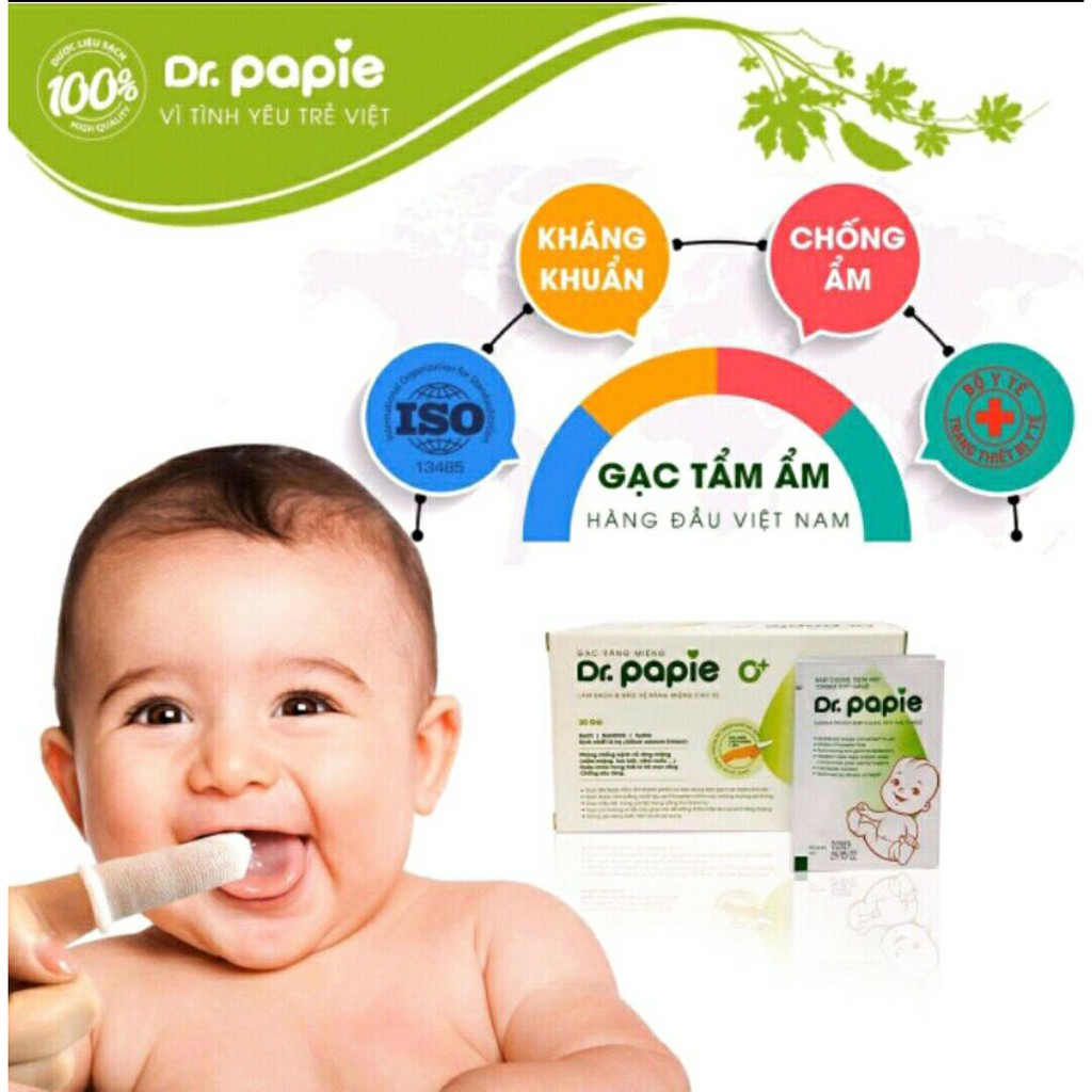 Gạc rơ lưỡi Dr Papie vệ sinh răng miệng / Rơ lưỡi Dr Papie cho bé (30 gói)