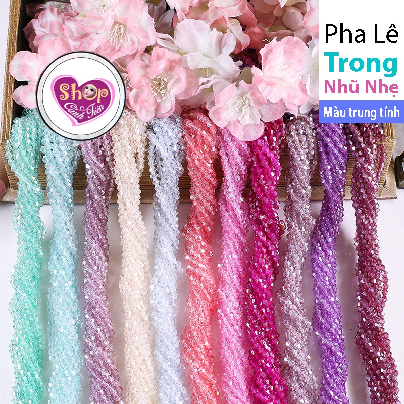 Chuỗi Pha Lê Thoi 4mm Trong suốt Phủ Nhũ Bạc nhiều màu Làm thủ công