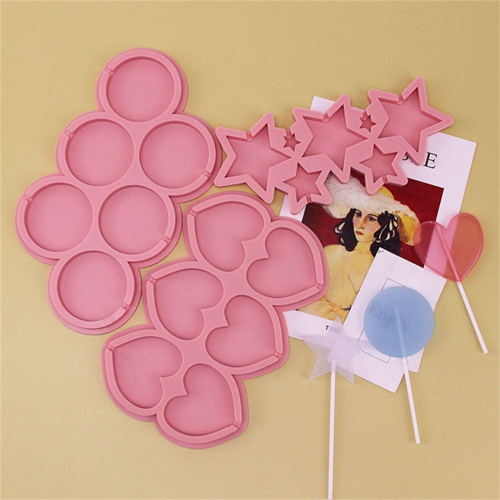 Khuôn Silicone Làm Kẹo Mút Hình Tròn / Ngôi Sao / Trái Tim